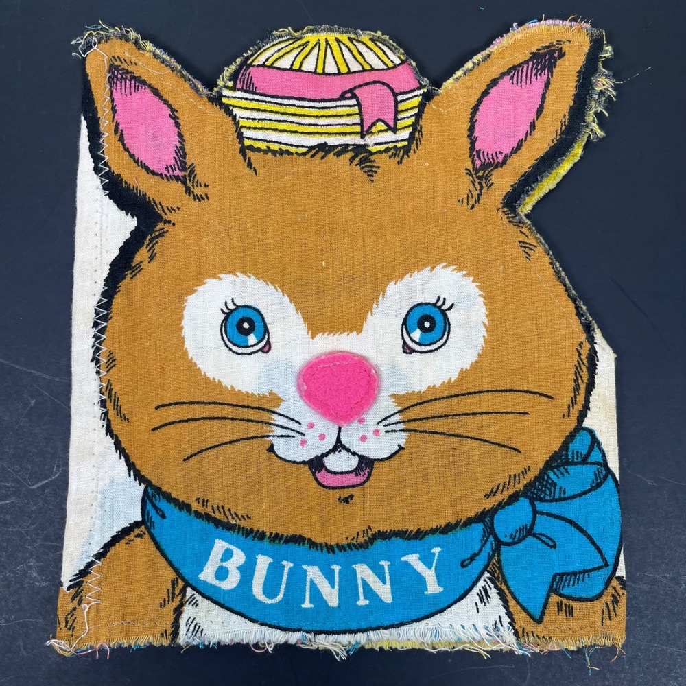 Vintage 1981 Little Simon Bunny Fabric Book Page Panel Easter Spring‎ Handmade